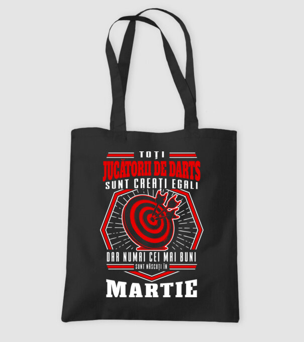 Toți jucătorii de darts sunt creați egali, dar numai cei mai buni sunt născuți în martie. model negru pe tricou