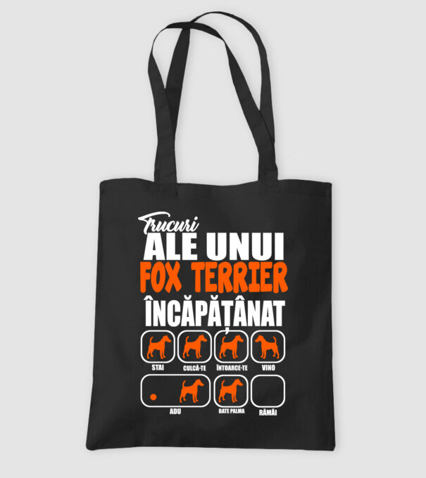 trucuri ale unui fox terrier încăpățânat stai, culcă-te, întoarce-te, vino, adu, bate palma, rămâi model negru pe tricou