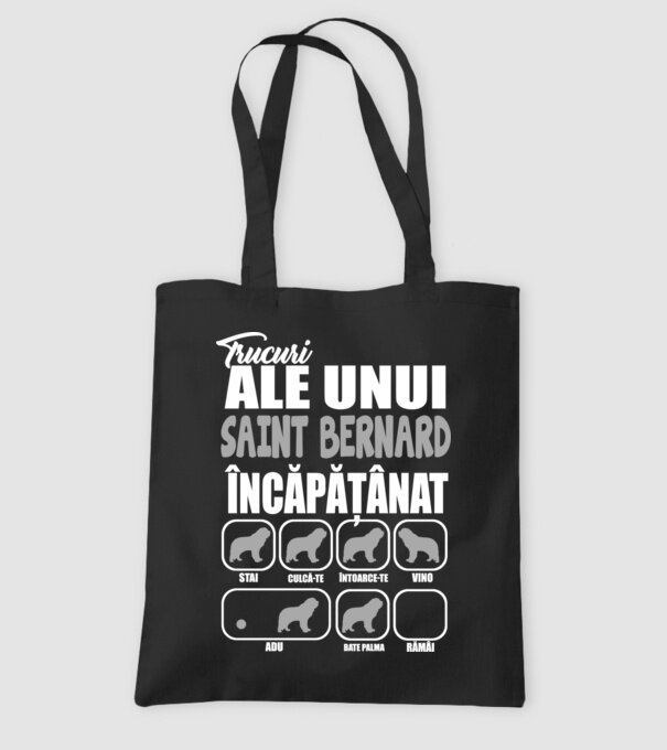 trucuri ale unui Saint Bernard încăpățânat stai, culcă-te, întoarce-te, vino, adu, bate palma, rămâi model negru pe tricou