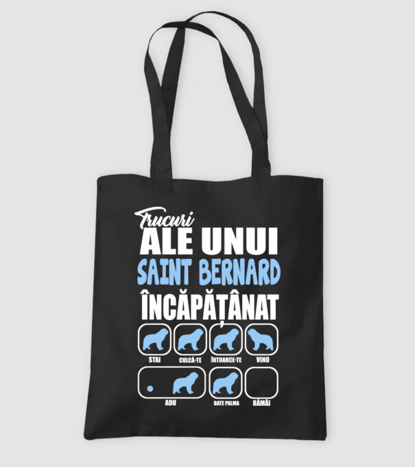 trucuri ale unui Saint Bernard încăpățânat stai, culcă-te, întoarce-te, vino, adu, bate palma, rămâi model negru pe tricou