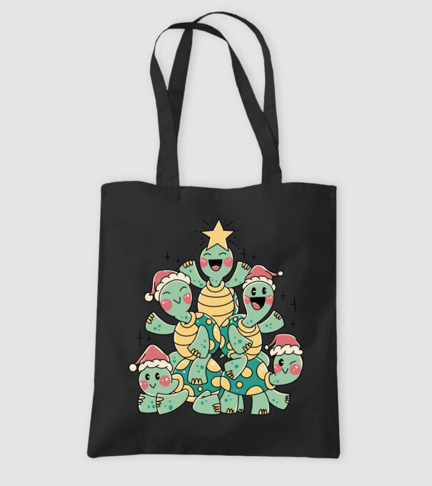Turtle christmas tree model negru pe tricou