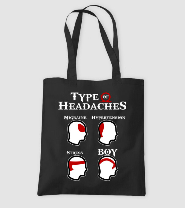 Type of Headaches - God of War model negru pe tricou