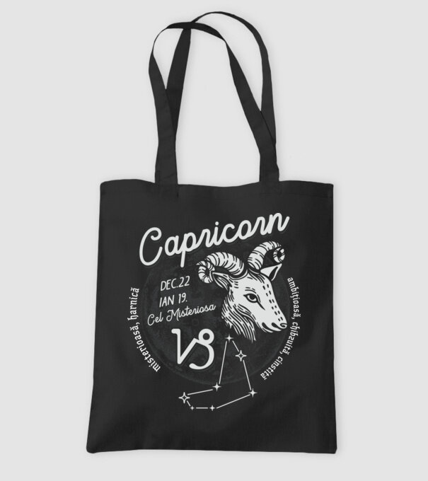 Zodiac femeie CAPRICORN retro model negru pe tricou