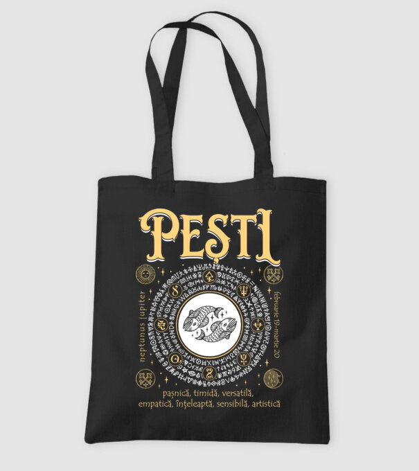 Zodiac femeie PEȘTI golden model negru pe tricou