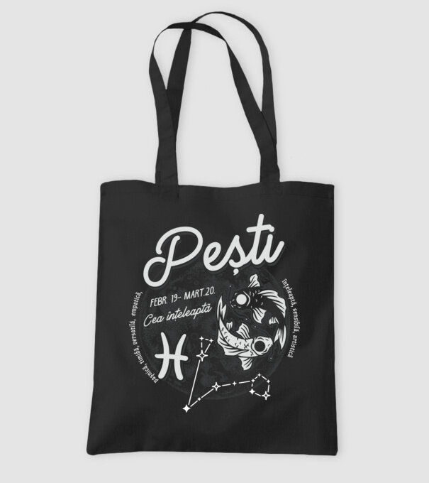 Zodiac femeie PEȘTI retro model negru pe tricou