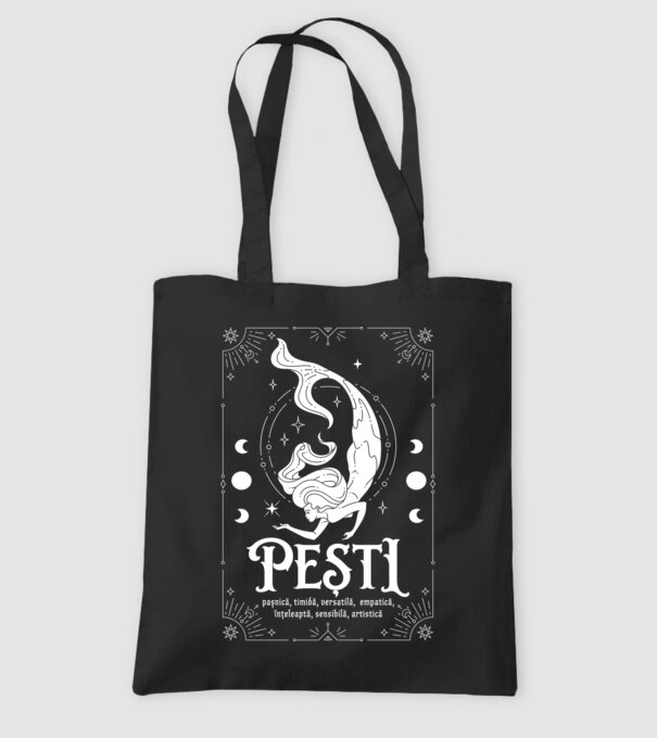 Zodiac femeie PEȘTI white model negru pe tricou