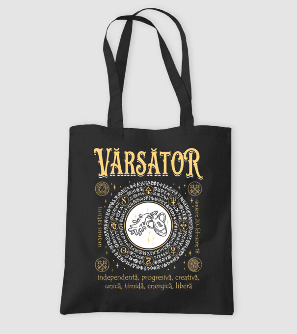 Zodiac femeie VĂRSĂTOR golden model negru pe tricou