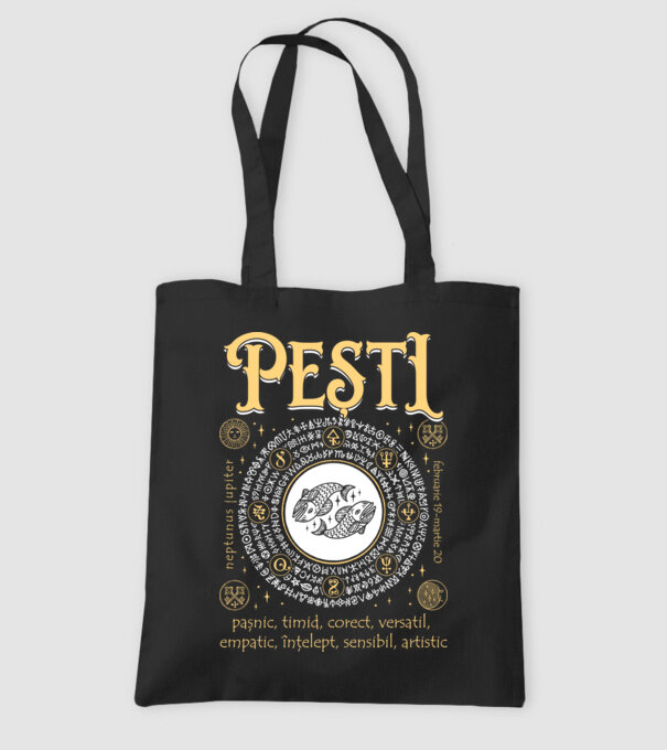 Zodiac bărbat PEȘTI golden model negru pe tricou