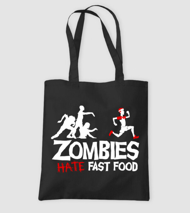 Zombies Hate Fast Food model negru pe tricou