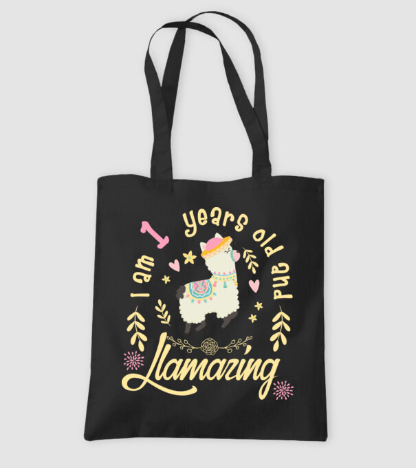 Birthday Llamazing 1 years old model negru pe tricou