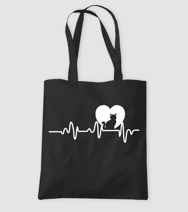 pisică heartbeat model negru pe tricou