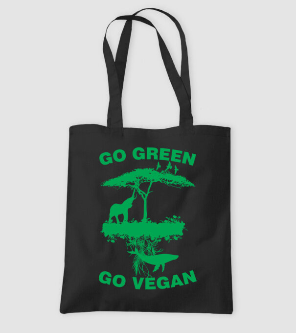 go green go vegan model negru pe tricou