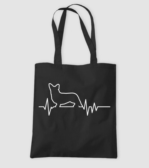 Heartbeat line Corgie model negru pe tricou