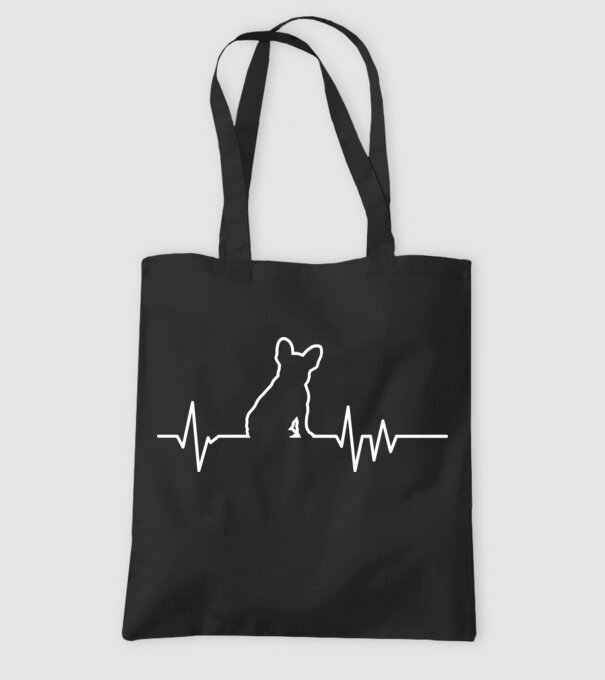 Heartbeat line Francia Bulldog model negru pe tricou