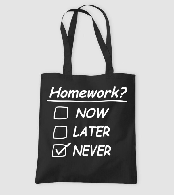 Homework never model negru pe tricou