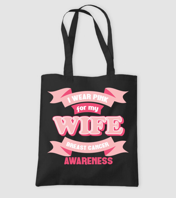 I wear pink for my wife model negru pe tricou