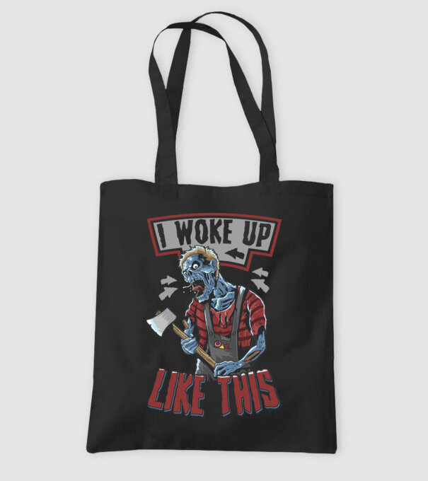 I woke up like this model negru pe tricou