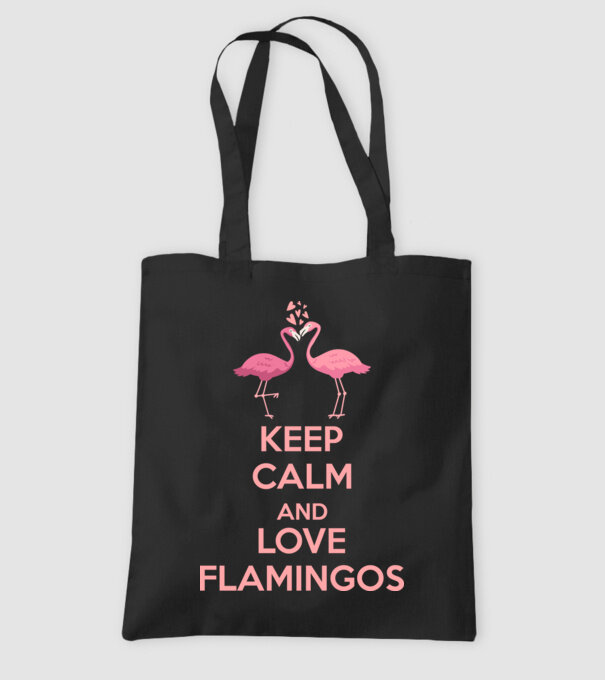KEEP CALM and love flamingos pink model negru pe tricou