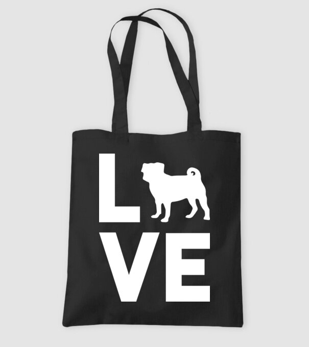 LOVE Mops model negru pe tricou