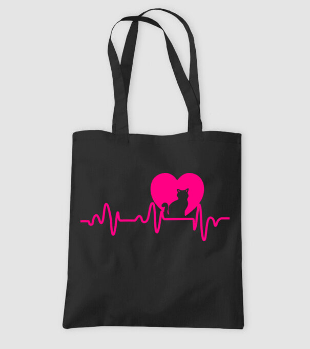 Pisică heartbeat model negru pe tricou