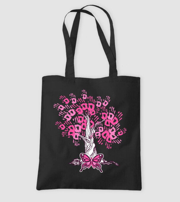 Copac cu fluture lupta împotriva cancerului de sân model negru pe tricou