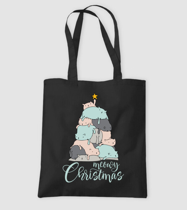 Meowy Christmas model negru pe tricou