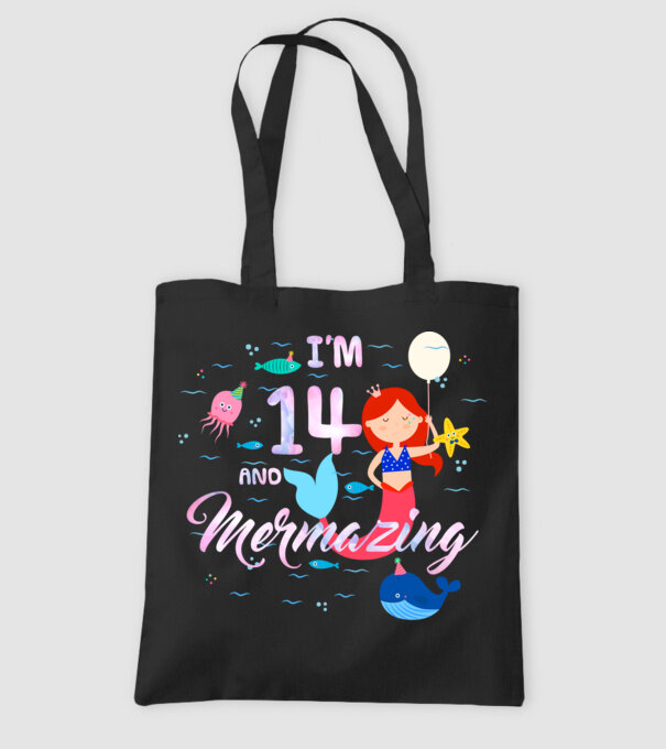 Mermazing Birthday 14 model negru pe tricou
