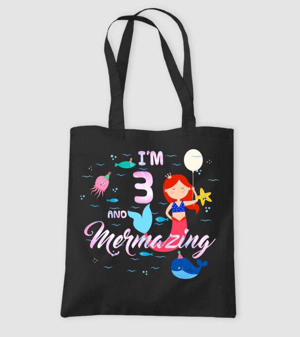 Mermazing Birthday 3 model negru pe tricou