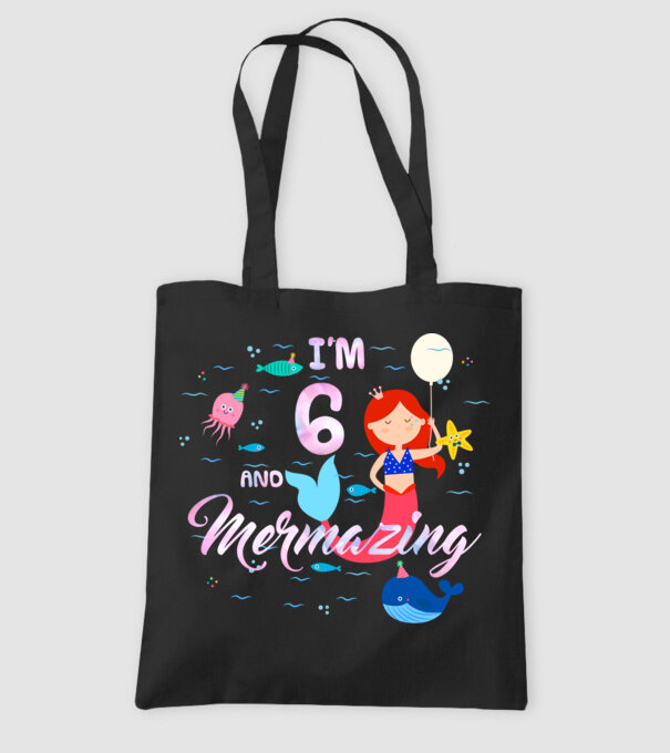 Mermazing Birthday 6 model negru pe tricou
