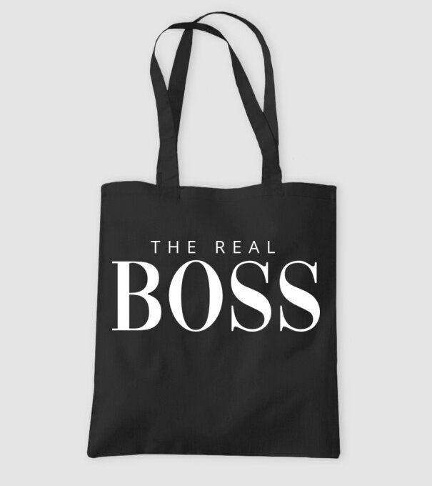 Motiv cuplu The REAL Boss model negru pe tricou
