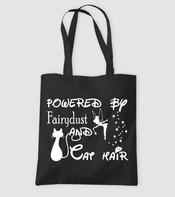 Powered by fairydust and cat hair model negru pe tricou
