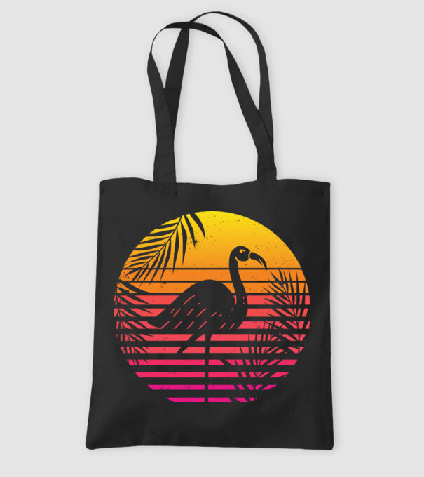Retro flamingo sunset model negru pe tricou