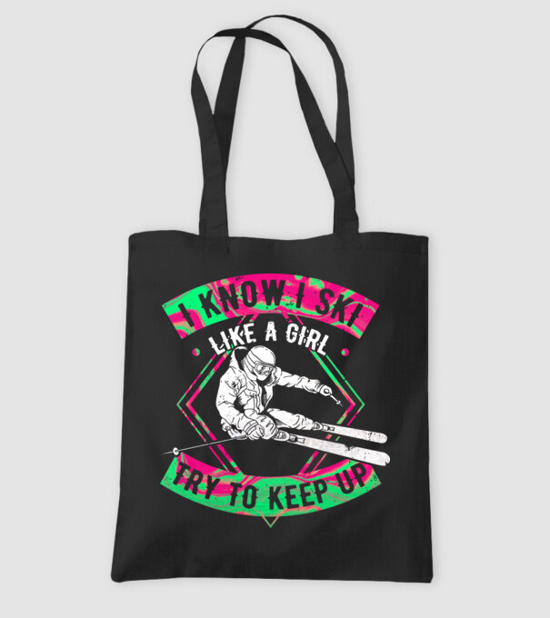 Skiing like a girl model negru pe tricou