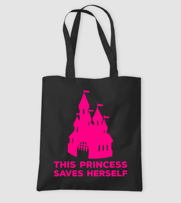 This princess saves herself model negru pe tricou