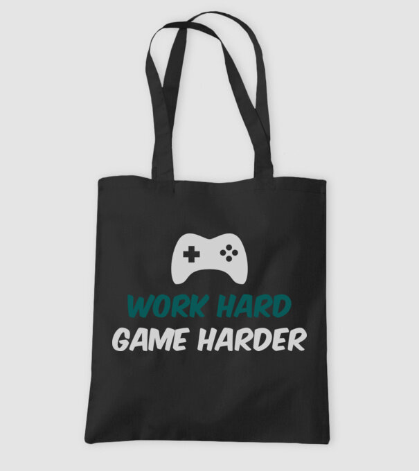 Work hard, game harder model negru pe tricou