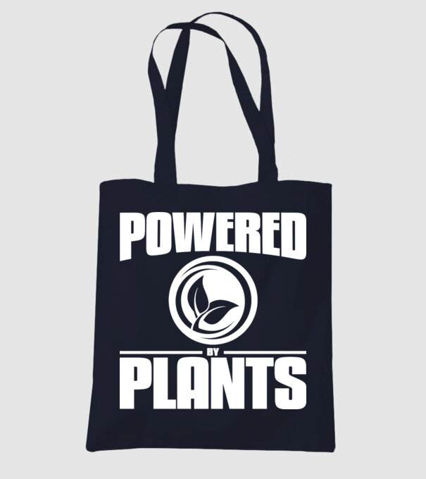 powered_by_plants model albastru închis pe tricou