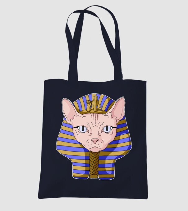 sphynx cat pharaoh model albastru închis pe tricou
