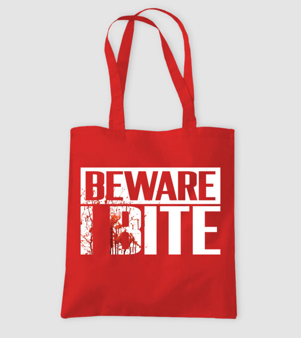 Beware i bite model roșu pe tricou