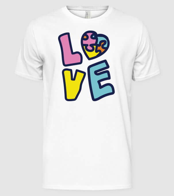 Ziua Mondială a Autismului LOVE model alb pe tricou