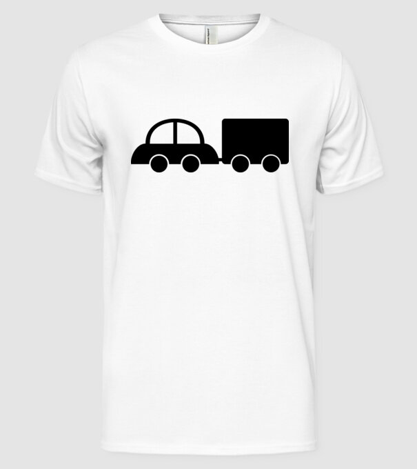 Car with tail model alb pe tricou