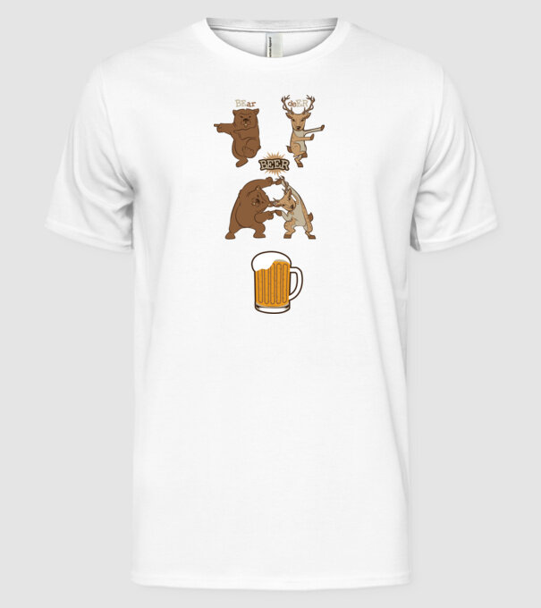 Bear deer beer model alb pe tricou
