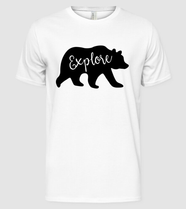 Bear explore model alb pe tricou