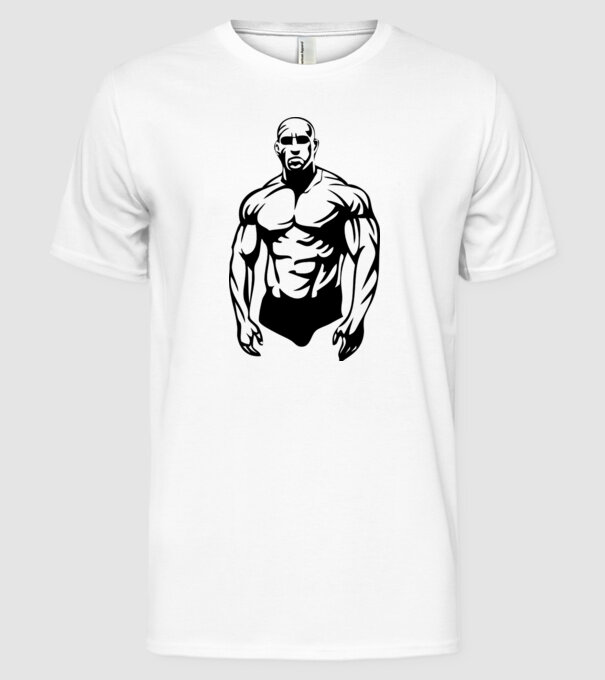 bodybuilding model alb pe tricou