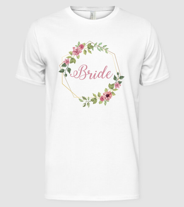 BRIDE pink floral model alb pe tricou