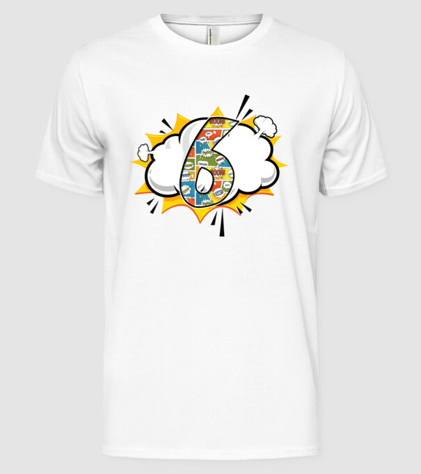 Birthday Comic Number 6 model alb pe tricou