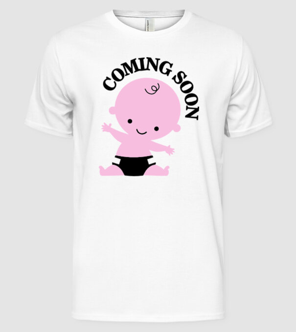 Coming soon baby model alb pe tricou