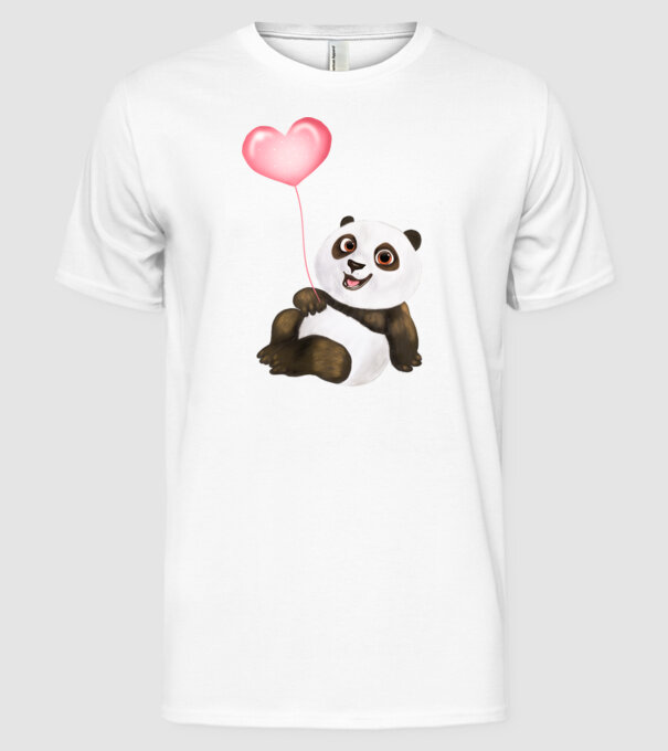 Cute panda with heart model alb pe tricou