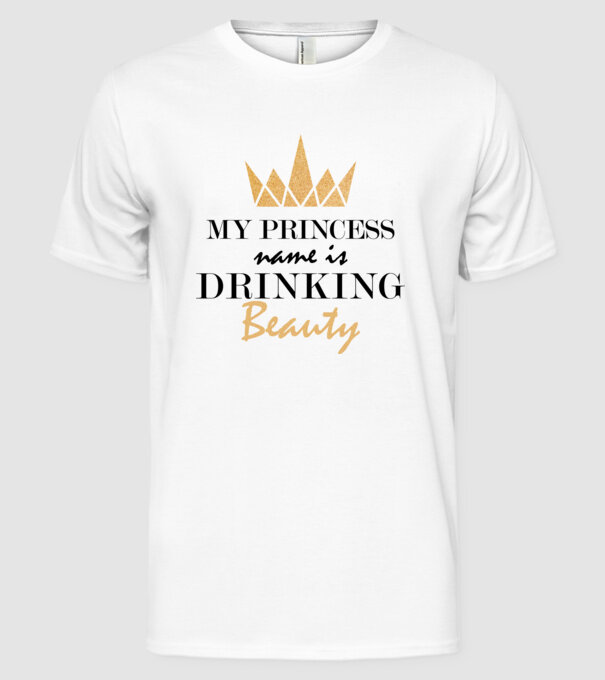 Drinking beauty gold model alb pe tricou