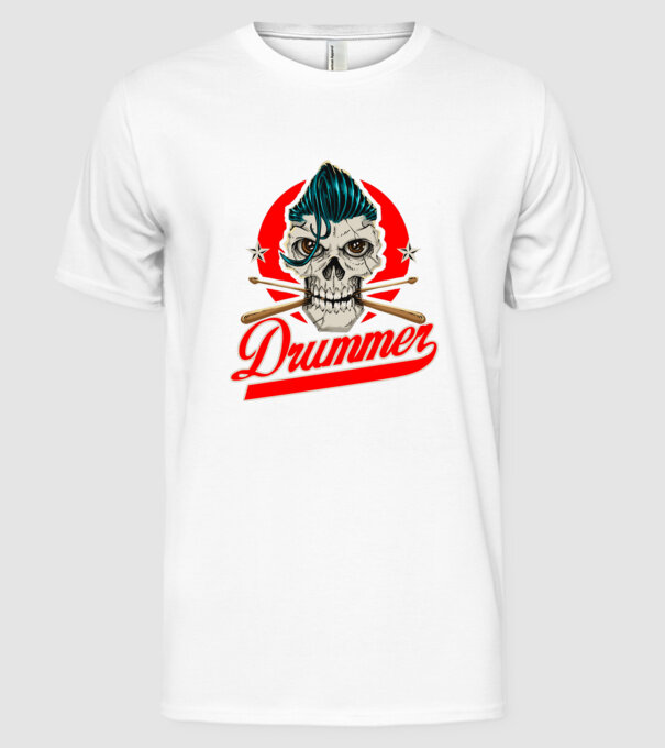 Drummer model alb pe tricou