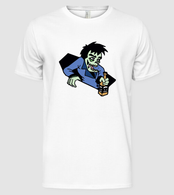 Drunk Zombie model alb pe tricou